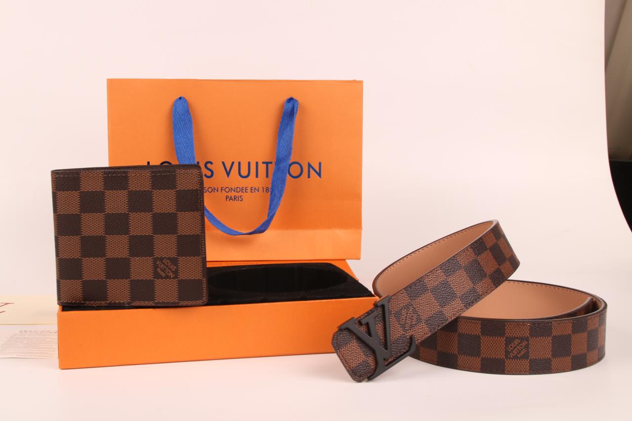 2025 3-color belt buckle + wallet printed letter belt