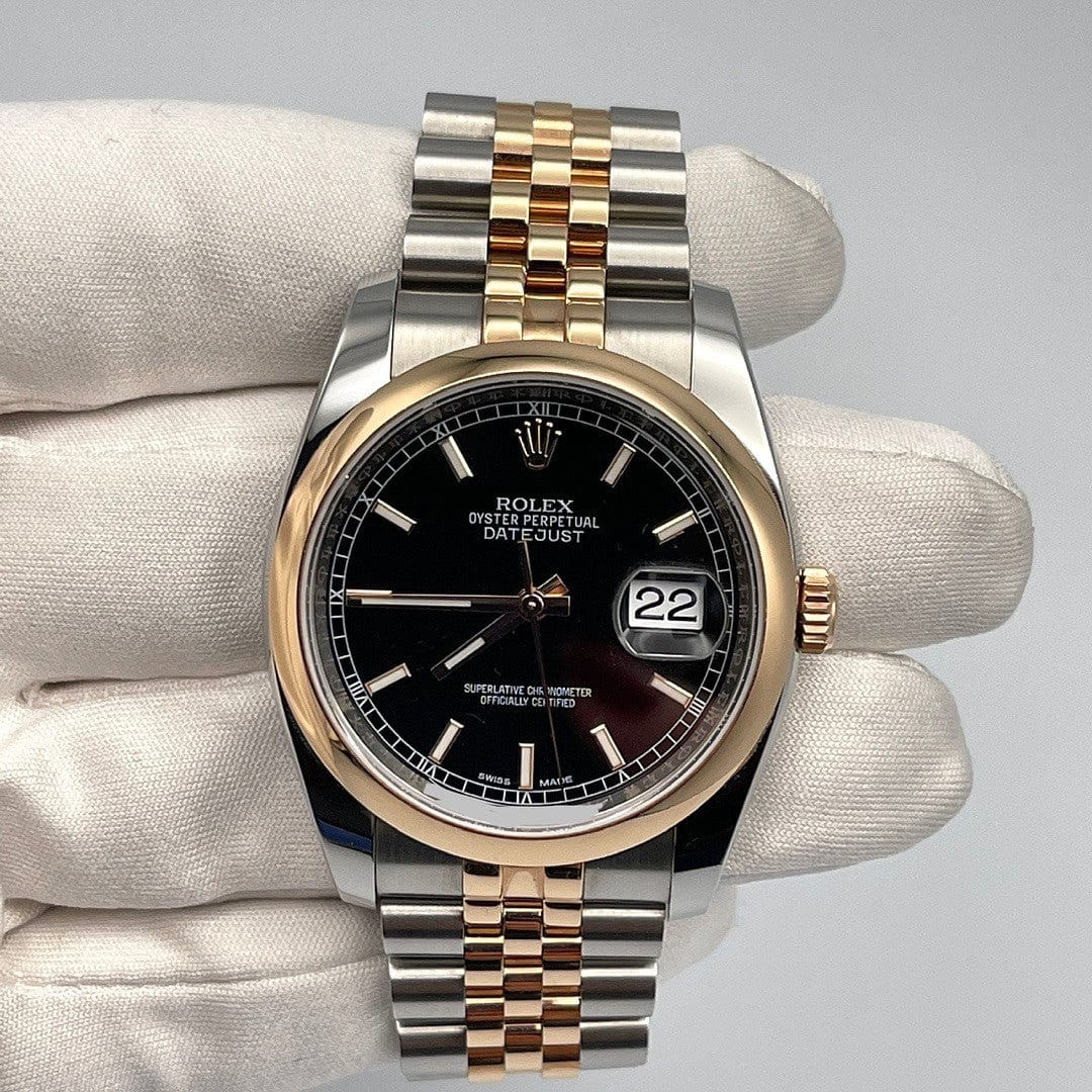 2025 Watch Datejust 116201 Stainless Steel Rose Gold Black Dial