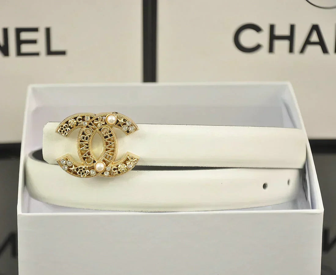 2025 6-color   double C hollow-out LOGO pearl belt