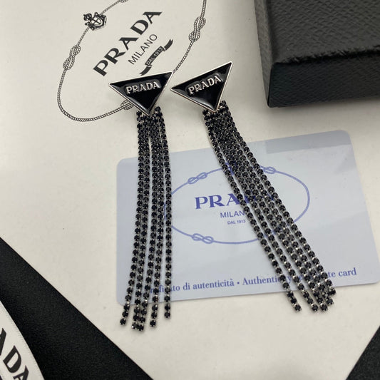 2025 Black Fringe Diamond Earrings
